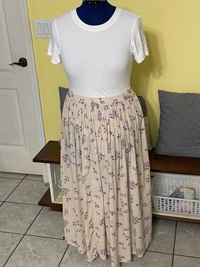 Basic Editions Cream Maxi Skirt with Purple Floral Print